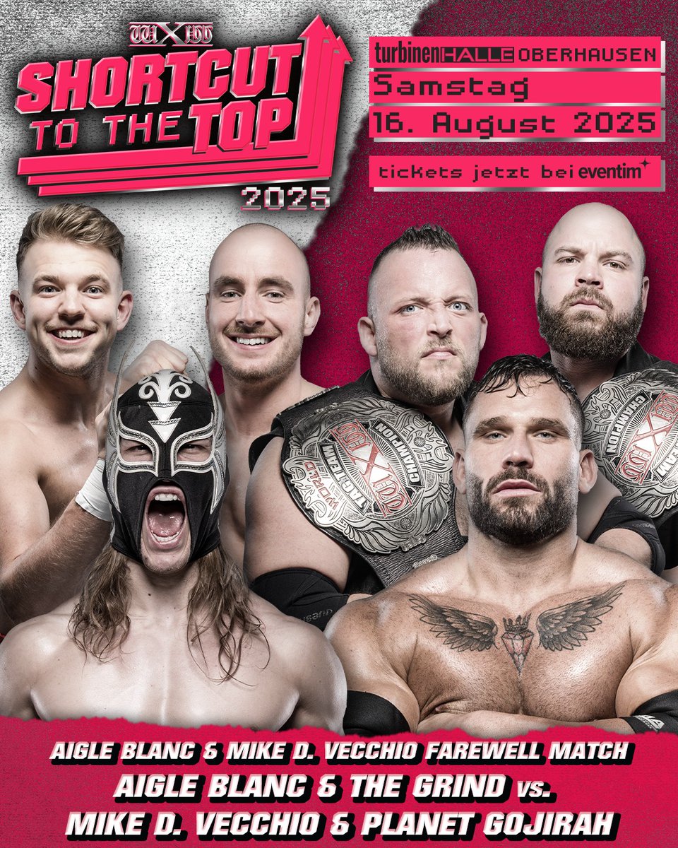 CatchenFranco's tweet image. La WXW a annoncé un match pour leur show SHORTCUP TO THE TOP qui aura lieu le 16 aout à Oberhausen en Allemagne.
Aigle Blanc et The Grind (Laurance Roman et Nick Schreier) affrontera Mike D Vecchio et Planet Gojirah (Marc Empire et Robert Dreissker)