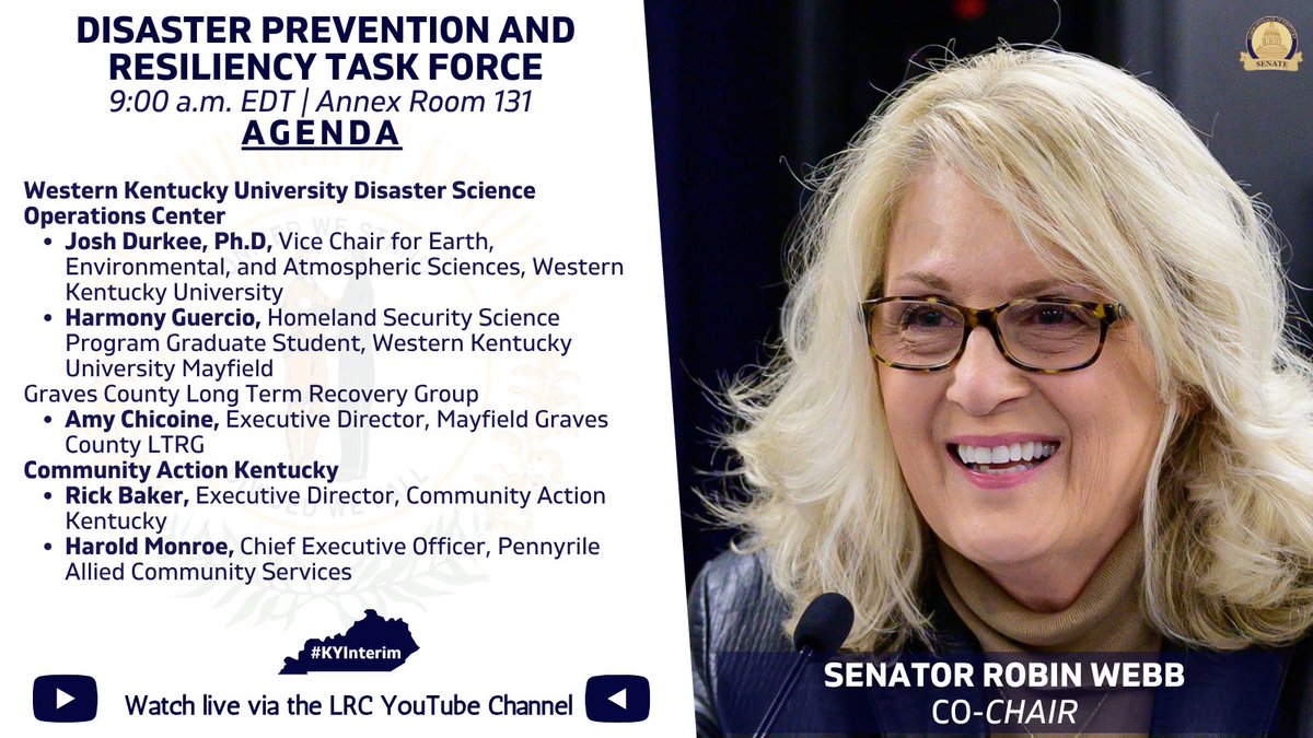 KYSenateGOP's tweet image. Our committee meetings today kicks off with Sen. Webb co-chairing the Disaster Prevention and Resiliency Task Force at the top of the hour!
#KYGA25 #KYInterim