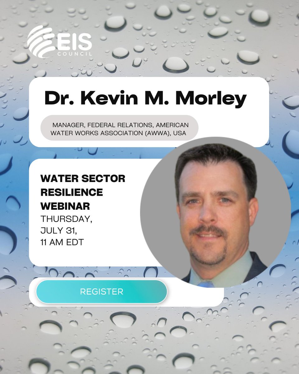 EIS_Council's tweet image. What have we learned from America&apos;s Water Infrastructure Act, 7 years later?

Dr. Kevin M. Morley brings the U.S. perspective on water sector legislation, risk assessments, and where we go from here.

Join the EIS Council&apos;s Water Sector Resilience Webinar

🗓️ July 31 | Zoom | 11…