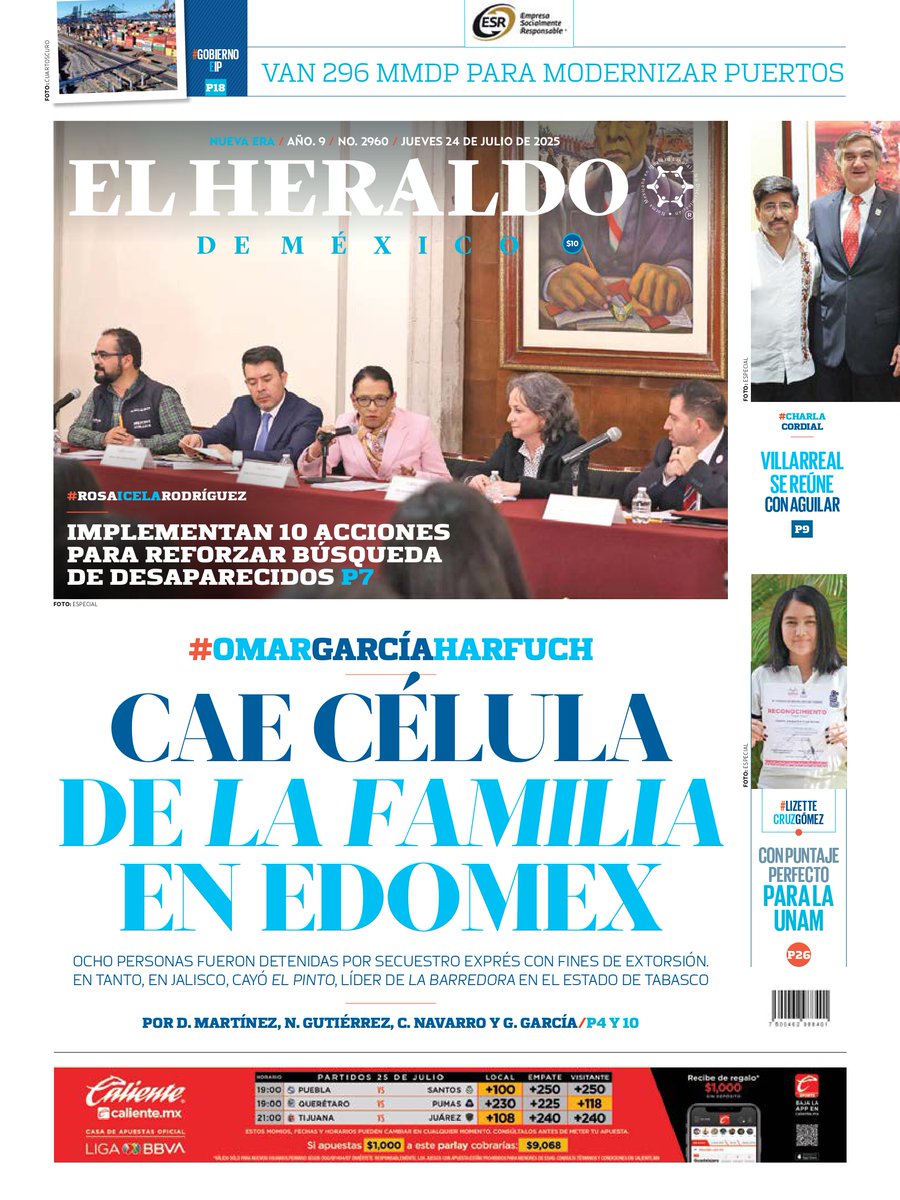 El Heraldo de México (@heraldodemexico) on Twitter photo #EnPortada de El <a href="/heraldodemexico/">El Heraldo de México</a>:
🔵 Cae célula de la familia en EDOMEX
🔵 Implementan 10 acciones para reforzar búsqueda de desaparecidos
🔵 Con puntaje perfecto para la UNAM
➡️ bit.ly/34ubeFD #EnPortada de El <a href="/heraldodemexico/">El Heraldo de México</a>:
🔵 Cae célula de la familia en EDOMEX
🔵 Implementan 10 acciones para reforzar búsqueda de desaparecidos
🔵 Con puntaje perfecto para la UNAM
➡️ bit.ly/34ubeFD