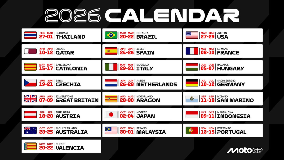 everythingmrace's tweet image. The 2026 #MotoGP calendar is here!