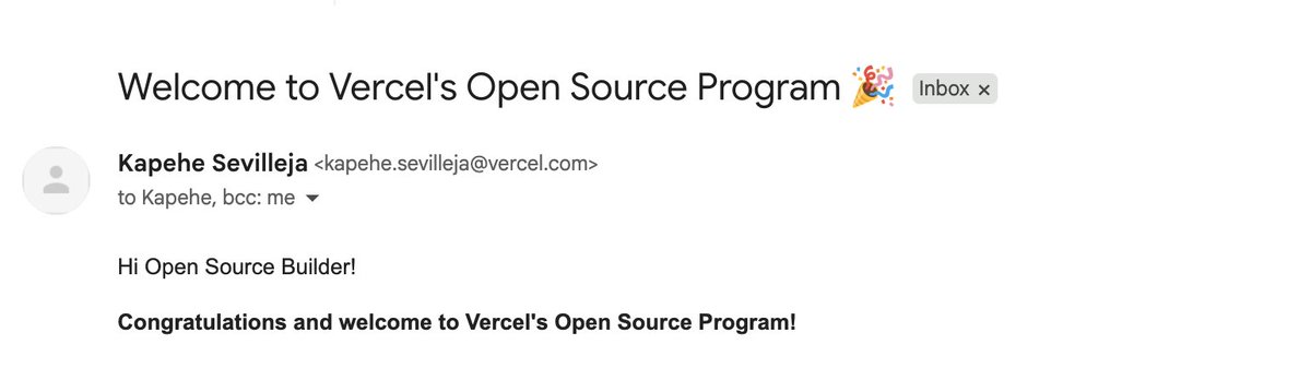 OMG!! 🎉

 Spectrum UI is officially in the <a href="/vercel/">Vercel</a> OSS program

Thanks <a href="/kapehe_ok/">Kap</a>  LET’S GOOOO🔥