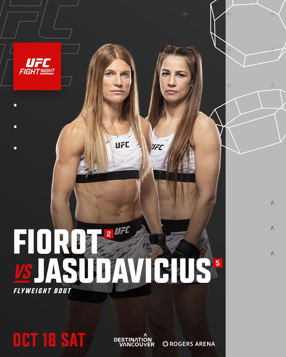UFC_CA's tweet image. Flyweight Fireworks! Our first bout for #UFCVancouver just dropped! 😮💨
🇫🇷 @ManonFiorot_MMA vs @JasJasudavicius 🇨🇦
Register Interest At UFC.com/Vancouver 🎟️