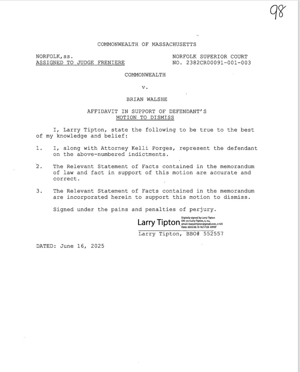 suspiciousauce's tweet image. CW v. Brian Walshe
Since todays hearing was for the motion to dismiss, ill jump ahead of what Ive been posting...
Here it is.
The Commonwealths opposition is impounded.