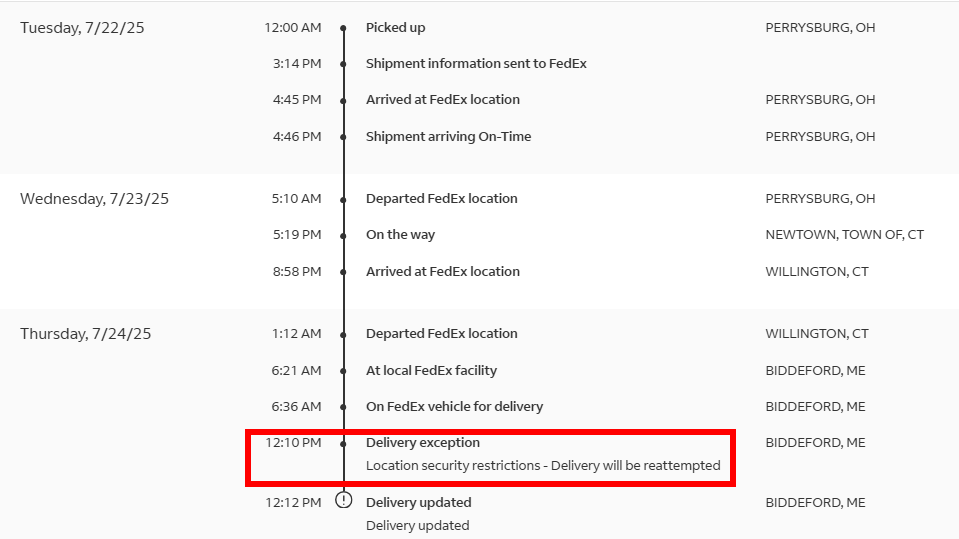 Mopar's tweet image. So, in general, I really do love living in Bumfuck, Cow Hampshire. But then this happens. There were certainly no "location security restrictions". My porch is plenty secure, you can't even see it from the road. My wife and I were here. So was our vet and her assistant.
No,…
