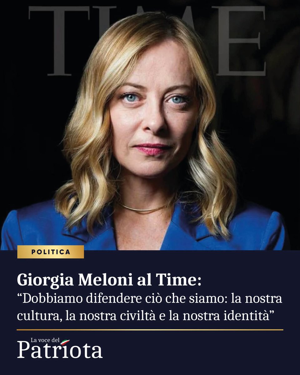 penas_alvaro's tweet image. Giorgia Meloni en TIME: "Debemos defender lo que somos: Nuestra cultura, nuestra civilización y nuestra identidad".
@GiorgiaMeloni
@FratellidItalia
@vocedelpatriota