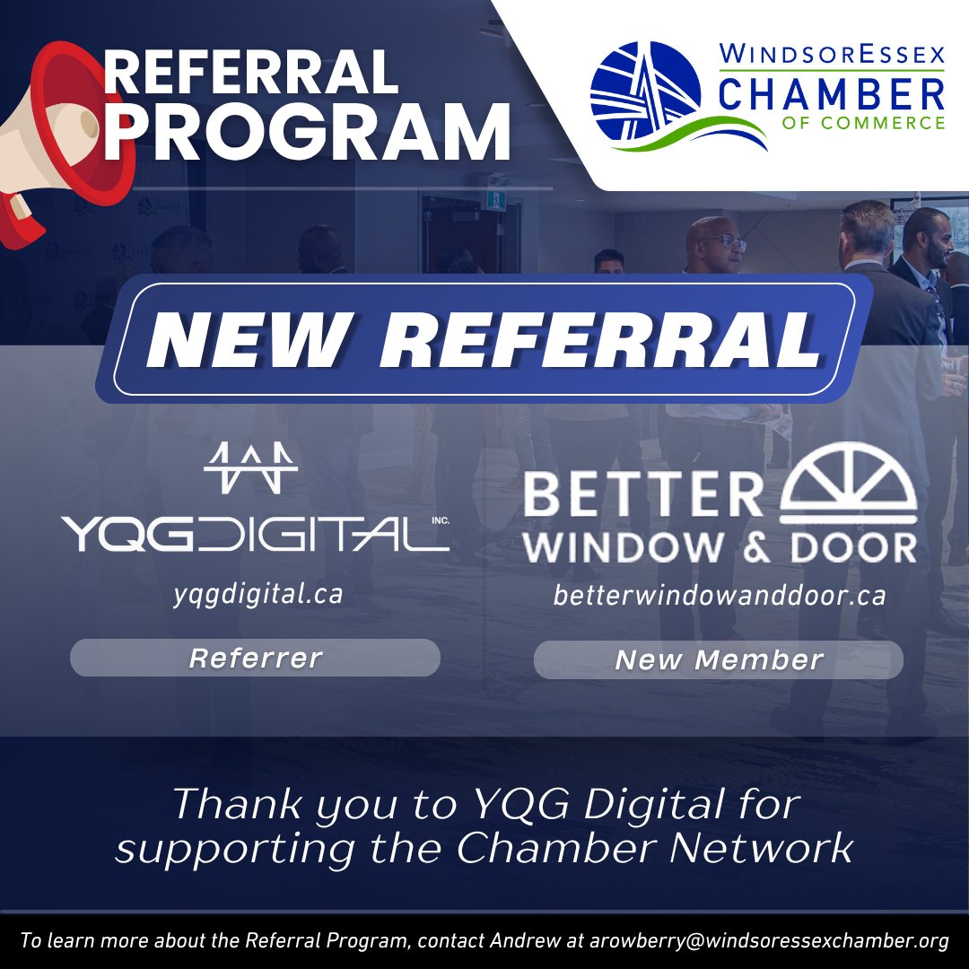 👏Thank you to YQG Digital for referring Better Window and Door to join the <a href="/WERCofC/">Windsor Essex Chamber of Commerce</a> - we're thrilled to have you!

As one of Windsor’s most trusted marketing agencies, YQG Digital continues to champion local business success by building strong connections within our community.