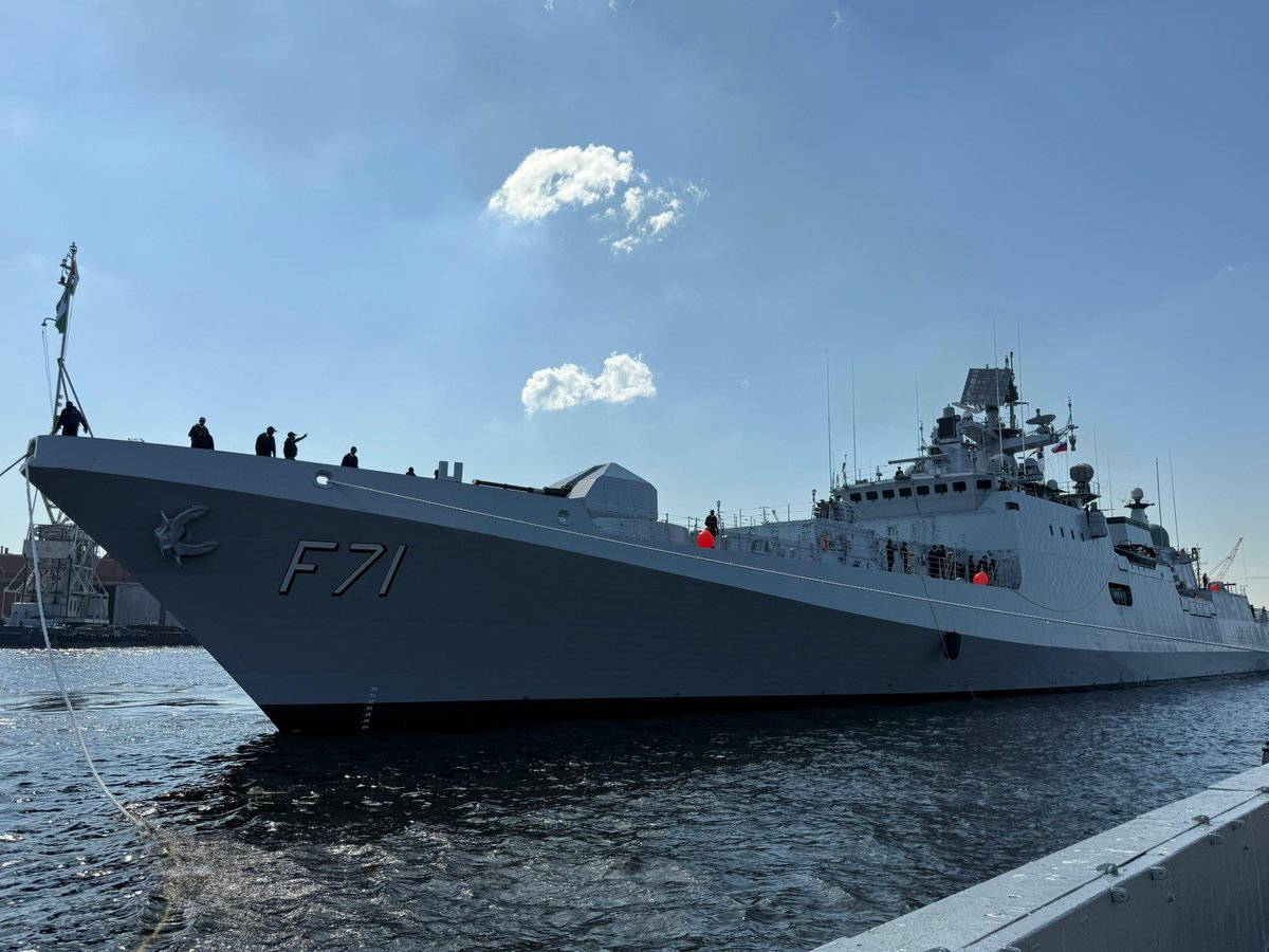 IndEmbMoscow's tweet image. Indian Navy’s frontline Frigate INS Tamal arrived at the historic city of St Petersburg for her maiden port call on 24 July 25. The warship was commissioned on 01 July at Kaliningrad . She was accorded a ceremonial welcome by representatives of government of  St  Petersburg ,…