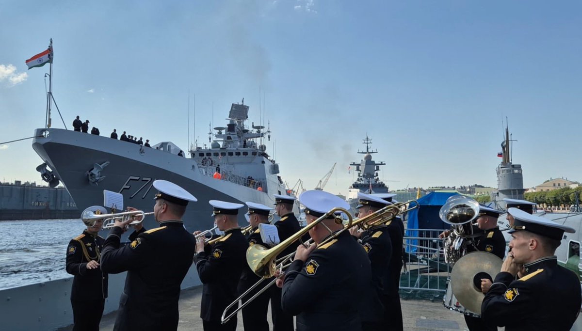 IndEmbMoscow's tweet image. Indian Navy’s frontline Frigate INS Tamal arrived at the historic city of St Petersburg for her maiden port call on 24 July 25. The warship was commissioned on 01 July at Kaliningrad . She was accorded a ceremonial welcome by representatives of government of  St  Petersburg ,…