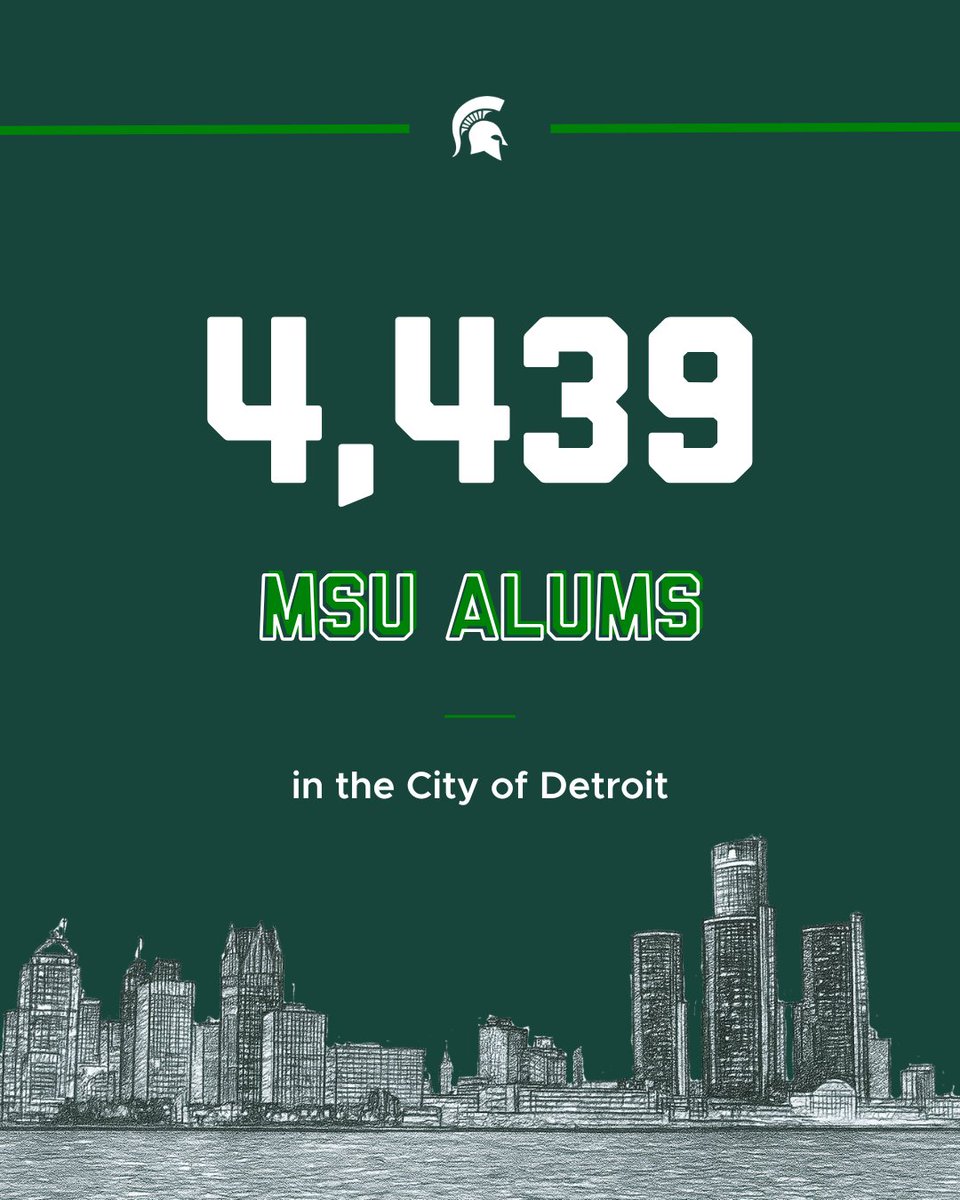 Happy Birthday, Detroit! Today, we celebrate the vibrant spirit of the Motor City and the 4,439 proud Michigan State University alums who call it home 💚 From driving innovation to building community, Spartans are helping shape Detroit’s future every day. #MSUAlumni #Detroit