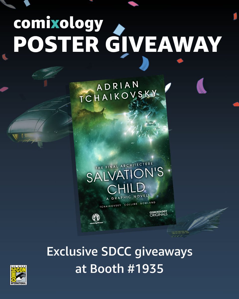 Comixology's tweet image. REMINDER! 🖊️ Paul Cornell (Salvation's Child) & Curt Pires (Stillman) are signing today at Booth #1935 from 11 AM until 12 PM! Grab your exclusive posters! #SDCC2025