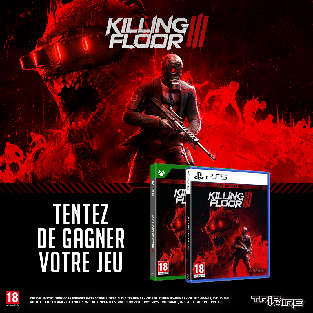 Micromania-Zing (@micromania_fr) on Twitter photo Pour la sortie de Killing Floor III, on vous propose un petit jeu concours pour tenter de gagner votre jeu ⤵️
🎲 Like, RT & Follow <a href="/Micromania_Fr/">Micromania-Zing</a>
🎲 Mentionner en réponse un ami avec #MicromaniaKillingFloorIII
TAS dans 7 jours 🍀 Pour la sortie de Killing Floor III, on vous propose un petit jeu concours pour tenter de gagner votre jeu ⤵️
🎲 Like, RT & Follow <a href="/Micromania_Fr/">Micromania-Zing</a>
🎲 Mentionner en réponse un ami avec #MicromaniaKillingFloorIII
TAS dans 7 jours 🍀
