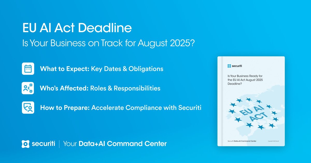 🚨 August 2, 2025: GPAI deployers in the EU must meet strict requirements under the #EUAIAct.

New whitepaper covers:

✅ Key obligations
✅ Who’s impacted
✅ Steps to comply
✅ How Securiti helps

🔗 Read more: buff.ly/fvArFpl 

#AISecurity #EUAIAct #AICompliance #GPAI