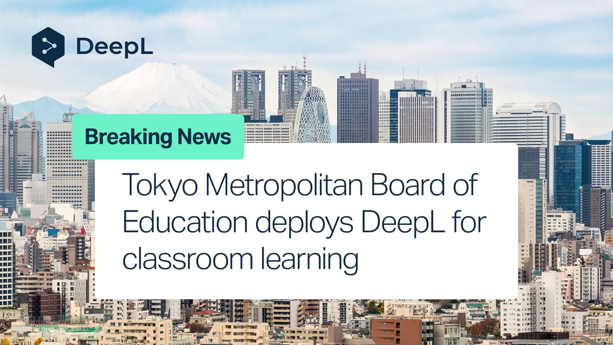DeepLcom's tweet image. Over 10,000 students and faculty members across Tokyo Metropolitan’s high schools are now using DeepL to improve their confidence and proficiency in English. It’s the first large-scale deployment of DeepL in Japan’s education sector, and we are hugely proud and honored to be part…