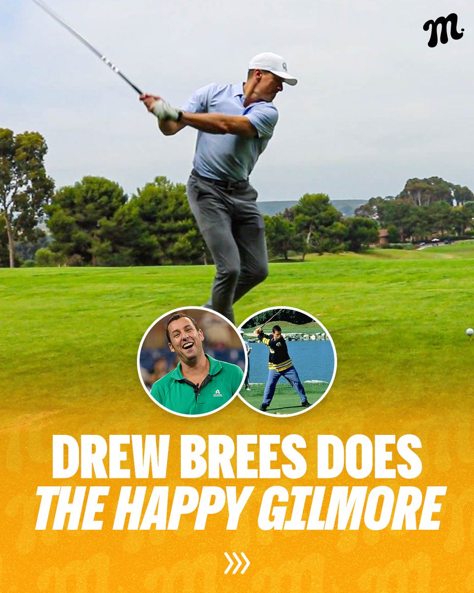 TeamMSTRD's tweet image. In honor of Happy Gilmore 2 dropping, here’s @drewbrees doing the iconic ‘Happy Gilmore’ drill. It’s fun, but also functional. This move promotes proper sequencing, and as you’ll see, it gave Drew’s driver score a serious boost 🔥⛳️