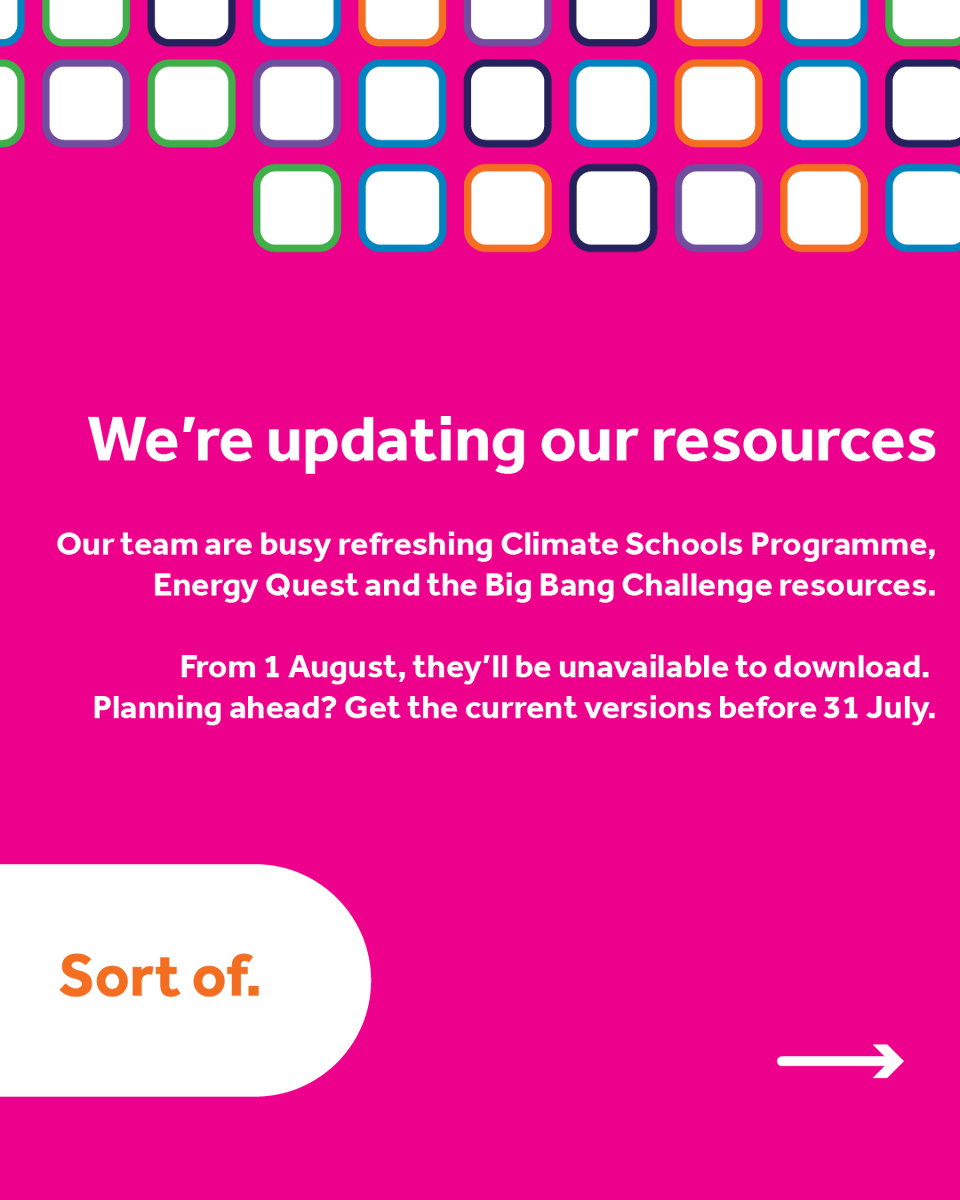 EUKEducation's tweet image. We're taking a break! We're updating Climate Schools Programme, Big Bang Challenge and Energy Quest resources.
You can still register for Tomorrow's Engineers Week, get careers resources and book Neon activities! Download current versions until 31 July: eukeducation.org.uk/resources/scho…