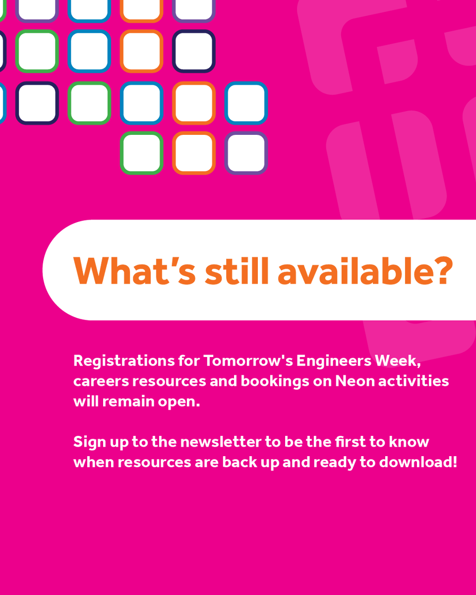 EUKEducation's tweet image. We're taking a break! We're updating Climate Schools Programme, Big Bang Challenge and Energy Quest resources.
You can still register for Tomorrow's Engineers Week, get careers resources and book Neon activities! Download current versions until 31 July: eukeducation.org.uk/resources/scho…