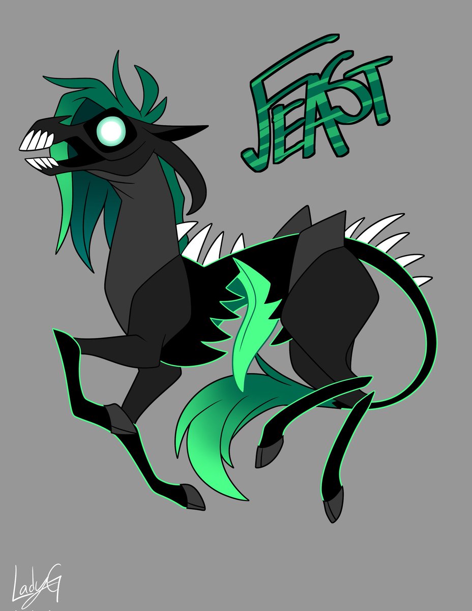 LadyGValentine's tweet photo. Finished the redesign for Famine's horse, Feast over my hiatus!! Now all the Horsemen and their steeds have been updated! 🥰 #HappilyEverHellbound https://t.co/dfPEsvBjOb