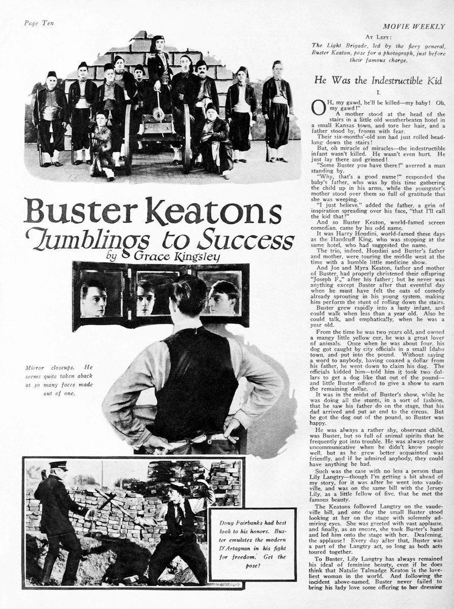 BusterKeatonSoc's tweet image. Throwback Thursday - Buster Keatons Tumbling to Success. A two-page article from Movie Weekly, 1922.
#oldhollywood #damfino #busterkeaton #silentfilm