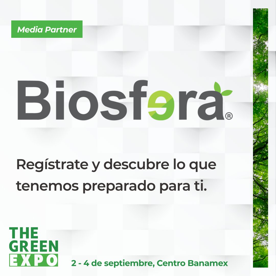 🌎 Alianzas estratégicas y conocimiento especializado para una transformación sustentable. Gracias a  revista Biosfera Ambiental líder en educación y divulgación científica sostenible, por sumarse como Media Partner a The Green Expo.
🔗 Regístrate aquí: f.mtr.cool/hbnoiqnkpz