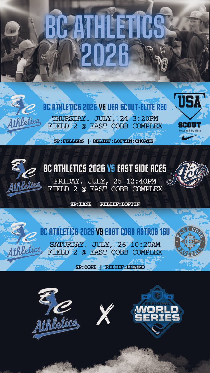 Tyler Orr (@t_orr7217) on Twitter photo 🟦 <a href="/Bc_Athletics_/">BC Athletics, LLC</a> 2026 Orr⬜️
17u PG East World Series Pool Play Game 1
<a href="/PG_Tourney/">Perfect Game Tournaments</a> <a href="/PG_Scouting/">Perfect Game Scout</a>
⏰ 3:20 PM
📍<a href="/Official_ECB/">East Cobb Baseball</a> FIELD #2
🆚 <a href="/USASCOUTGA/">USA SCOUT NATIONAL (9u-18u Teams)</a> 17u red
☀️ 90*
⚾️ Scheduled to Pitch:
<a href="/wyattfellers18/">Wyatt Fellers</a> <a href="/hvabaseball/">Hardin Valley Baseball</a>
<a href="/CharlieLoftin44/">Charlie Loftin</a> <a href="/BHSDiamondDawgs/">Bearden High School Baseball - Knoxville, TN</a>
#Hustle•#Heart•#Grit 🟦 <a href="/Bc_Athletics_/">BC Athletics, LLC</a> 2026 Orr⬜️
17u PG East World Series Pool Play Game 1
<a href="/PG_Tourney/">Perfect Game Tournaments</a> <a href="/PG_Scouting/">Perfect Game Scout</a>
⏰ 3:20 PM
📍<a href="/Official_ECB/">East Cobb Baseball</a> FIELD #2
🆚 <a href="/USASCOUTGA/">USA SCOUT NATIONAL (9u-18u Teams)</a> 17u red
☀️ 90*
⚾️ Scheduled to Pitch:
<a href="/wyattfellers18/">Wyatt Fellers</a> <a href="/hvabaseball/">Hardin Valley Baseball</a>
<a href="/CharlieLoftin44/">Charlie Loftin</a> <a href="/BHSDiamondDawgs/">Bearden High School Baseball - Knoxville, TN</a>
#Hustle•#Heart•#Grit