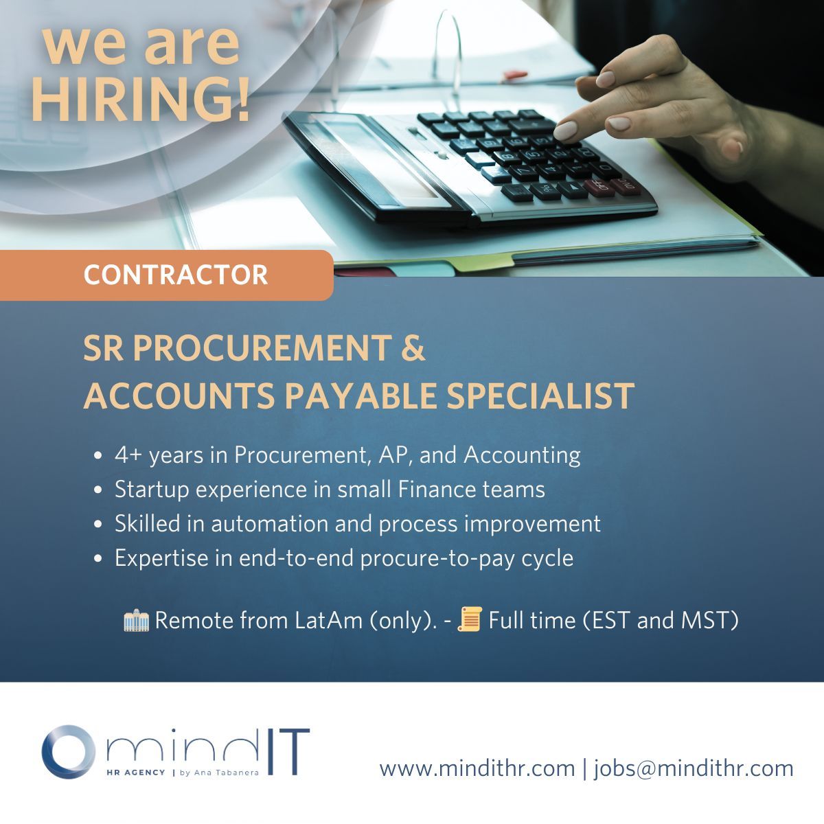 mindIThr's tweet image. Seeking Sr Procurement &amp;amp; Accounts Payable Specialist

#accounting #AP #procurment #mindithr

mindithr.com/es_es/sr-procu…