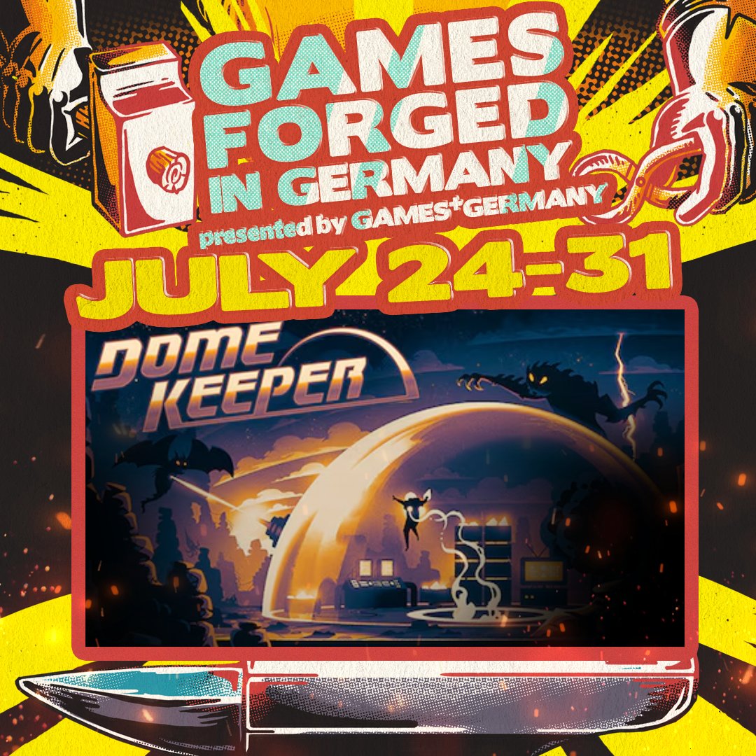 DomeKeeper's tweet image. Awesome news, Keepers!
Dome Keeper is part of the Games Forged in Germany Sale from now until 31 July!
Pick up your drills for a whopping 60% off while you can 🥳
🔗store.steampowered.com/sale/Games-For…