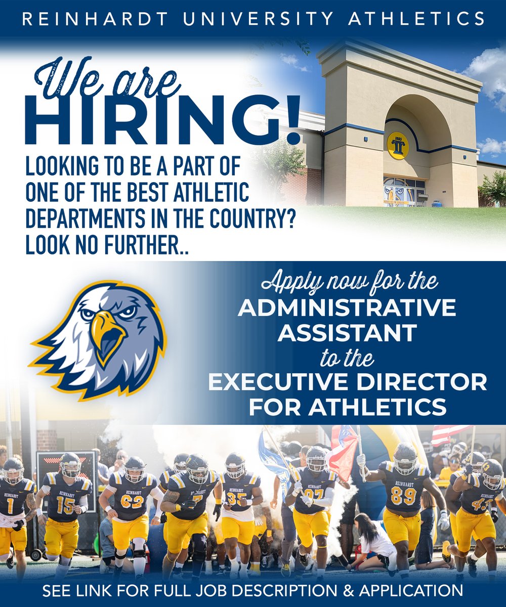 Reinhardt University is currently accepting applications for an Administrative Assistant to the Executive Director for Athletics.

For full job description and application, please visit:
paycomonline.net/v4/ats/web.php…