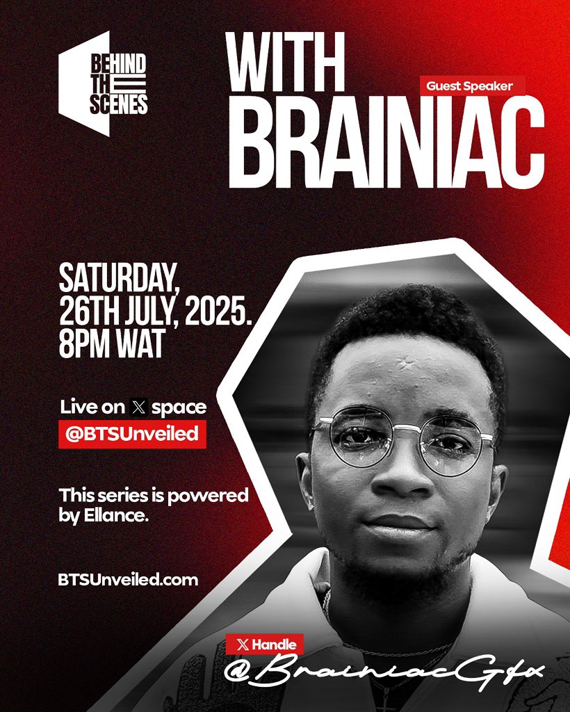 BTSUnveiled's tweet image. If design had a Hall of Fame, Brainiac would already have a statue.
This Saturday, we’ll be live with @BrainiacGfx on BTSUnveiled XSpace to talk about the craft, the chaos, and the climb.
You don’t want to miss this.
🗓️ Saturday 26th July 2025
⏰ 8PM
🎧 Join the Conversation