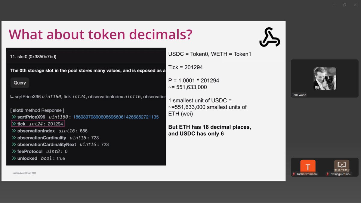 Tushar Pamnani (@tushar_pamnani_) on Twitter photo Diving deeper into LP math with <a href="/AtriumAcademy/">Atrium Academy</a> <a href="/UniswapFND/">Uniswap Foundation</a> Hooks Incubator today!
✅ Broke down how ticks & price ranges actually work
✅ Explored token decimal implications across pools
DeFi isn’t just smart contracts — it’s precision math ⚖️ Diving deeper into LP math with <a href="/AtriumAcademy/">Atrium Academy</a> <a href="/UniswapFND/">Uniswap Foundation</a> Hooks Incubator today!
✅ Broke down how ticks & price ranges actually work
✅ Explored token decimal implications across pools
DeFi isn’t just smart contracts — it’s precision math ⚖️