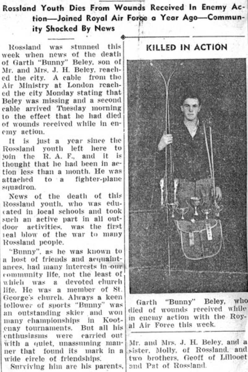 pettore's tweet image. PO. Robert Wilfred Garth Beley.
Canadian One of THE FEW.
bbm.org.uk/airmen/Beley.h…
His Hurricane was shot down over the Channel. Though badly injured he baled out and was rescued from the sea. Taken to hospital he died from his injuries later that day.
Age 20.