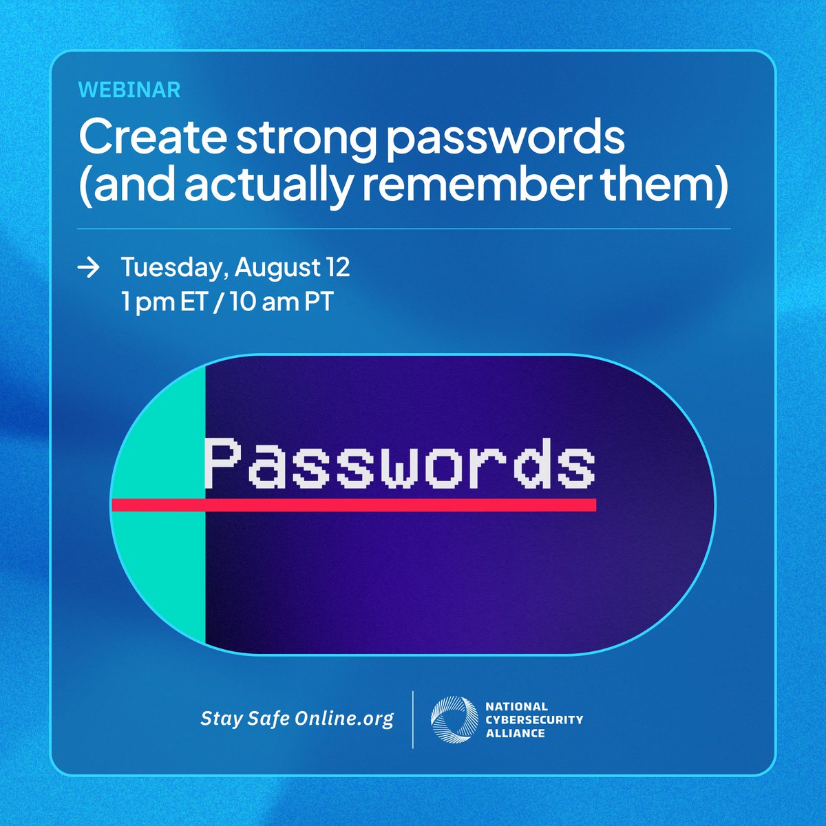 StaySafeOnline's tweet image. Join us for the first edition of our Core 4 webinar series, where we’ll show you how to create strong, unique passwords and manage them with tools that make life easier—not harder. Register here: hubs.la/Q03ysVgH0