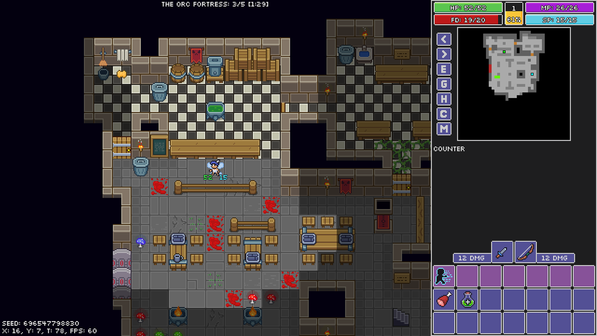 The pay may not be great but at least employment in the dungeon comes with fully provided meals!

#roguelike #indiegamedev #pixelart