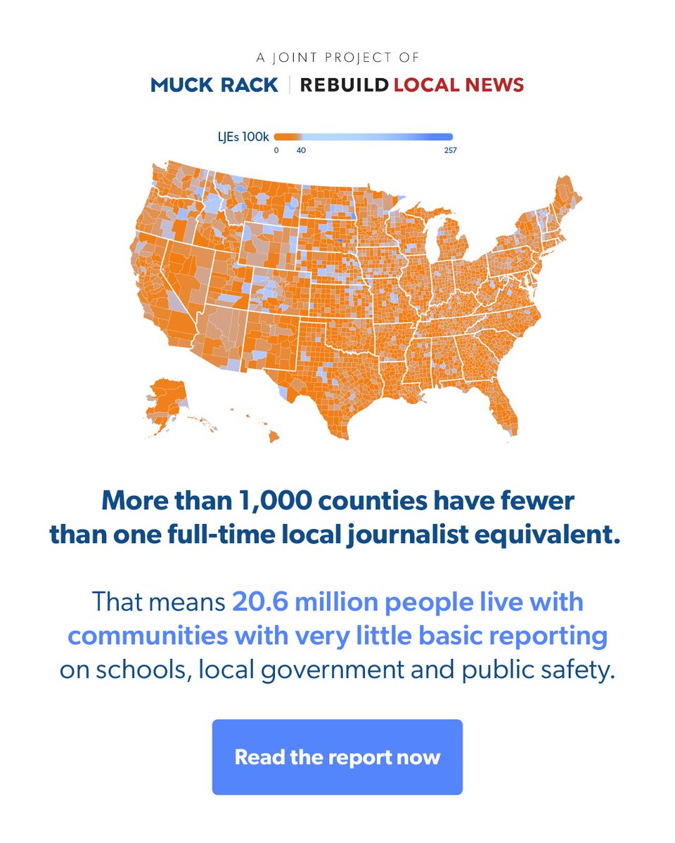 Muck Rack and <a href="/Rebuild_News/">Rebuild Local News</a> have mapped local reporting capacity across all 3,141 U.S. counties, revealing just how widespread the shortage truly is.

Explore where local journalism is holding on and where it’s disappeared. What’s been the most eye-opening stat for you? Let us