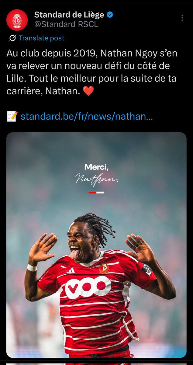 ✅ Standard de Liège - Official Announcement 

👋 Standard announced the departure of 🇧🇪 Nathan Ngoy to Lille.

#RSCL #TransferNews