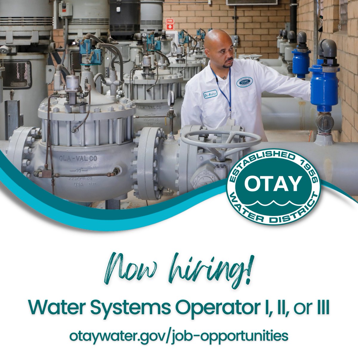 Now hiring a Water Systems Operator I, II or III with experience in water pumping, storage disinfection, and distribution. Veterans and transitioning military are also encouraged to apply. For the earliest consideration, apply by Aug. 10. bit.ly/OWDjobs