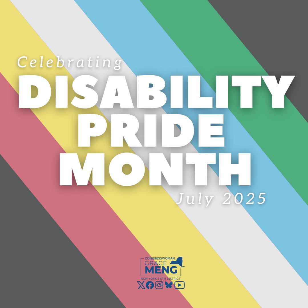 Grace Meng (@repgracemeng) on Twitter photo July is Disability Pride Month!
In Queens, making our public buildings & transit stations more accessible has always been a priority for me. I’m proud to stand up for people with disabilities as we continue the fight for equality & accessibility across our community. July is Disability Pride Month!
In Queens, making our public buildings & transit stations more accessible has always been a priority for me. I’m proud to stand up for people with disabilities as we continue the fight for equality & accessibility across our community.