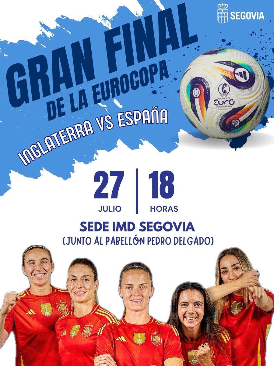 ✅ El IMD habilita su sede para seguir, este domingo, la final de la Eurocopa Femenina entre España e Inglaterra. 🇪🇸⚽️

🥳Los segovianos podrán ver en directo este  encuentro en el que la selección española buscará la victoria por primera vez en su historia.
