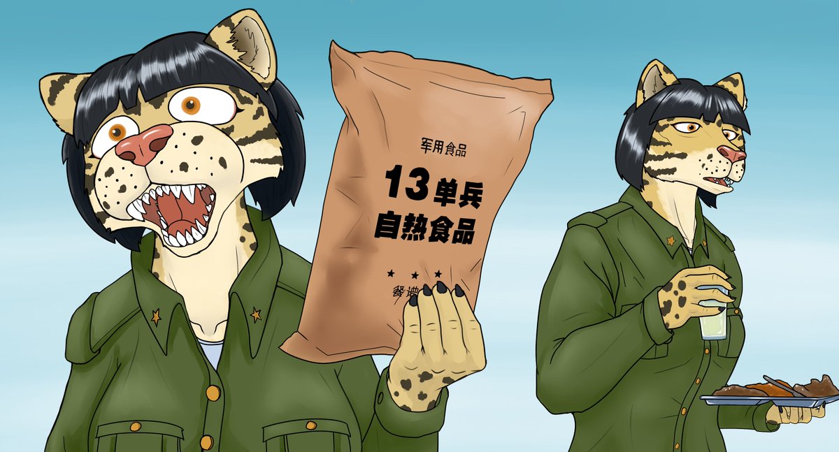 squidfighter3d's tweet image. Jing Mei NO don't eat that MRE! NOOO
Artfight defense for @CavalryCat1