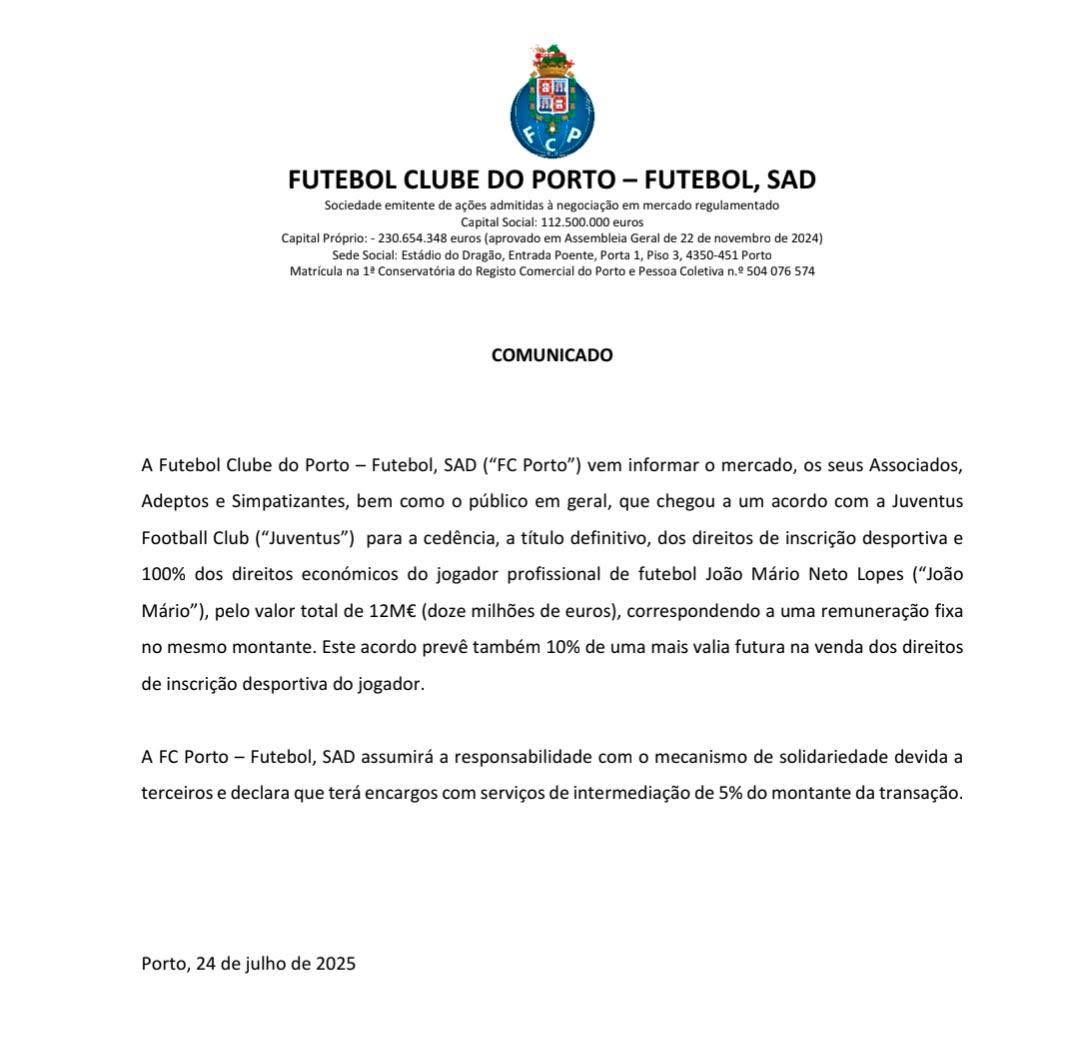 O FC Porto comunicou 5% de encargos com intermediação.

Sobre isto estou confortável e poucos estarão!

Disse e mantenho, o que me mereceu críticas no passado e a repetir-se, voltarei a criticar, são comissões exageradas ou transformadas num padrão negocial, independentemente de