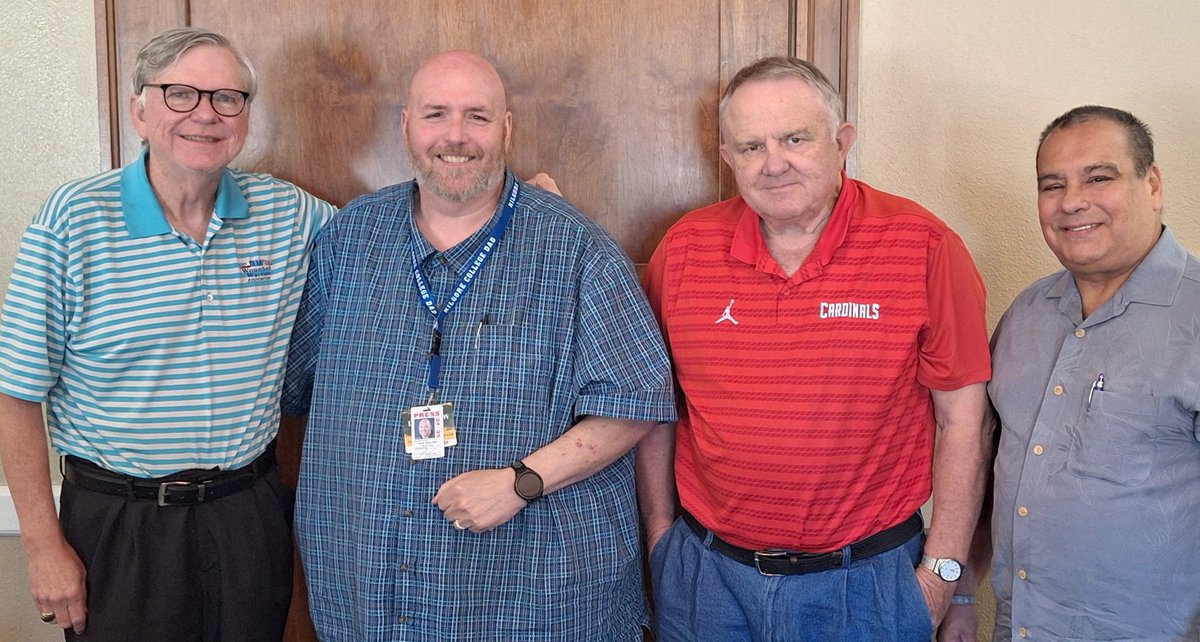 "Experienced" is a nice way of saying "Old," but always good to see these experienced guys at SWJCFC Media Day. About 150 years worth of experience covering the conference between Phil Hicks (42), me (40), Benny Rogers (44) and Manny Manuel Almanza (25).