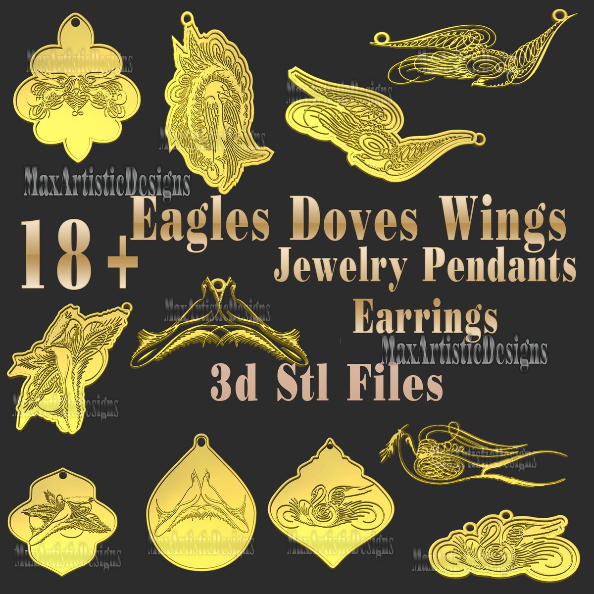 New product: 21 3d stl eagles doves wings pendant earring files for 3d printer machines Jewelry Making - Digital Download 👉🏽👉🏽 etsy.com/listing/159491…