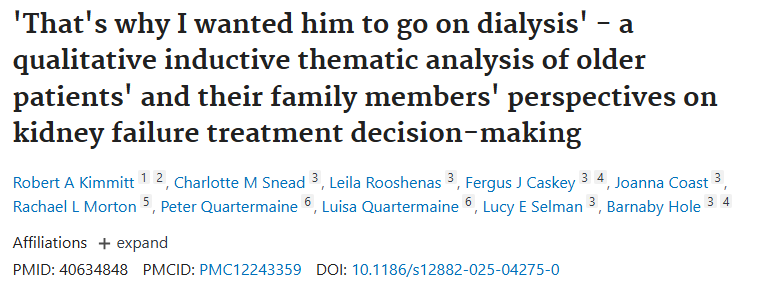 kidneycoalition's tweet image. Exploring shared decision-making among older patients with chronic kidney disease and their family members #kidneysupportivecare pubmed.ncbi.nlm.nih.gov/40634848/