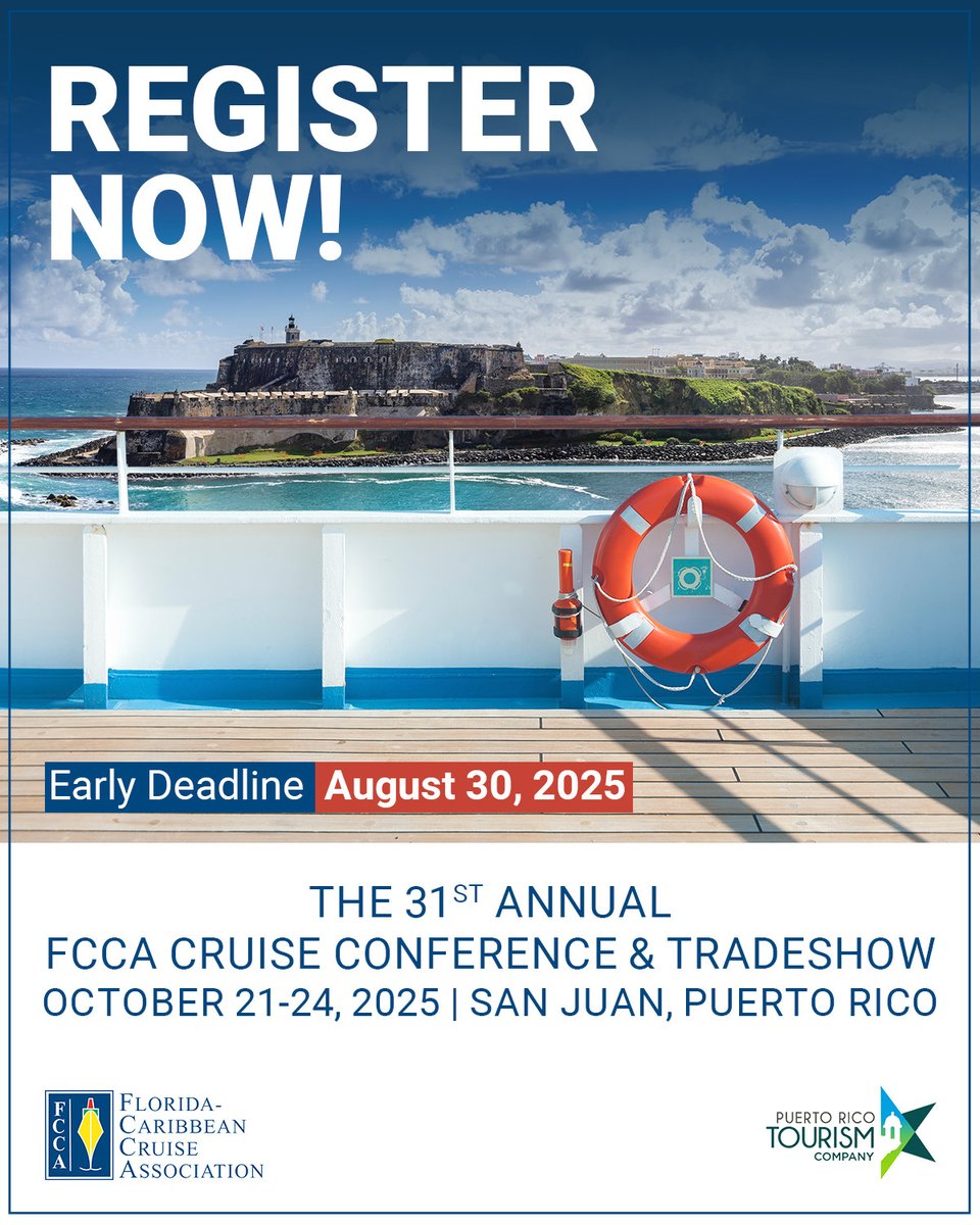 📣 Registration is OPEN — and the early deadline is coming fast!

Join us October 21–24 in San Juan, Puerto Rico for the FCCA Cruise Conference and Trade Show — the Caribbean’s premier platform for cruise executives, destinations and stakeholders to connect, collaborate and drive