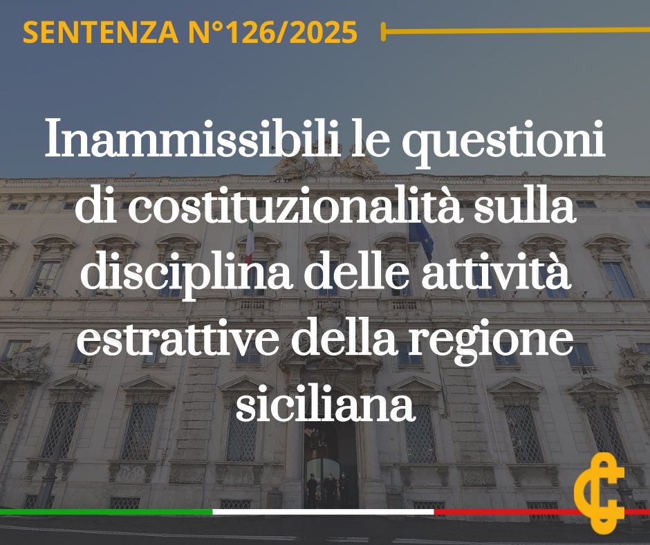 CorteCost's tweet image. Inammissibili le questioni di costituzionalità sulla disciplina delle attività estrattive della regione siciliana.
cortecostituzionale.it/documenti/comu…
#Cortecostituzionale #Comunicato #Sentenza