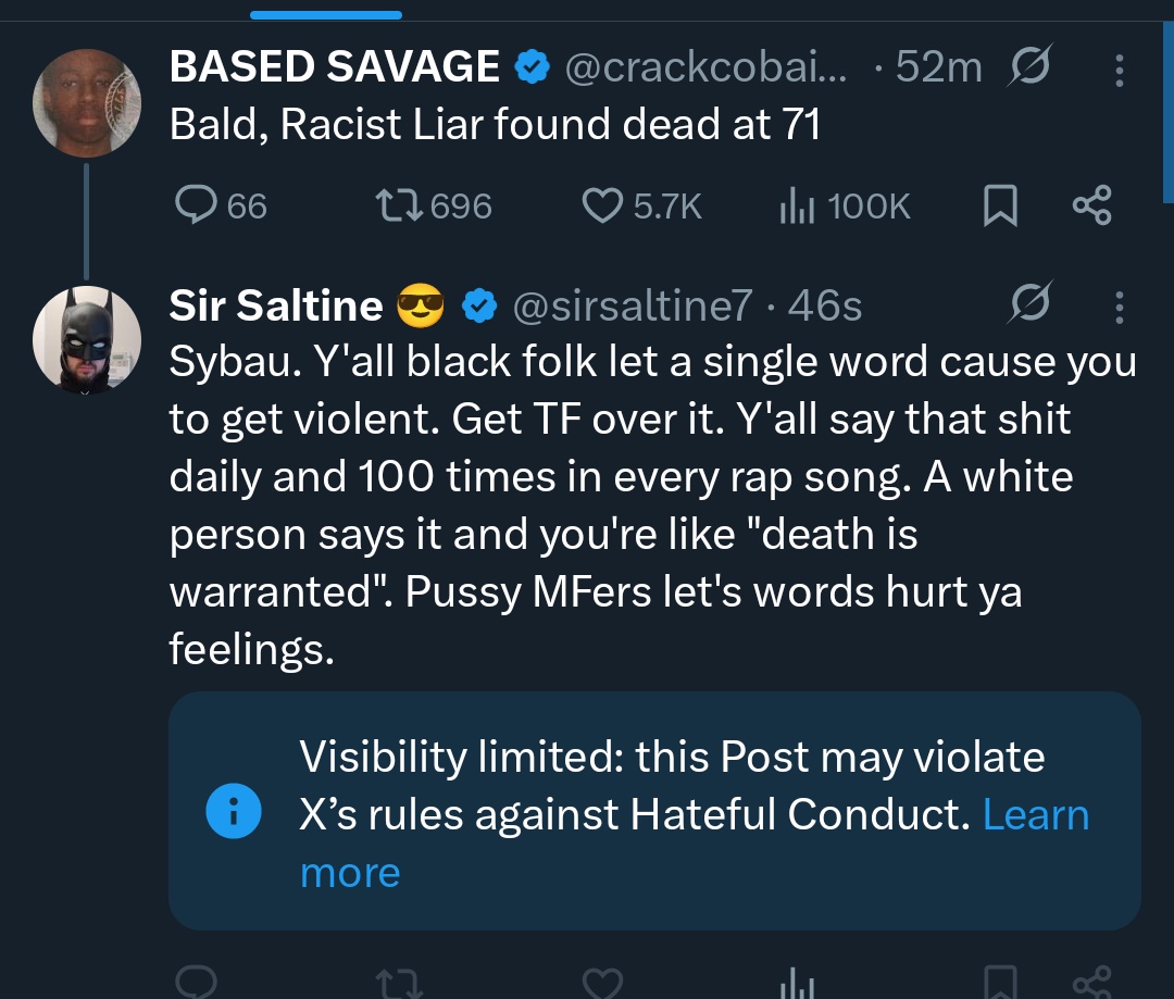 sirsaltine7's tweet image. Love how every black person is able to celebrate a humans death with no issues but I get censored when I respond to em lol "X is the free speech platform"... Sure, Elon 😑🙄😒