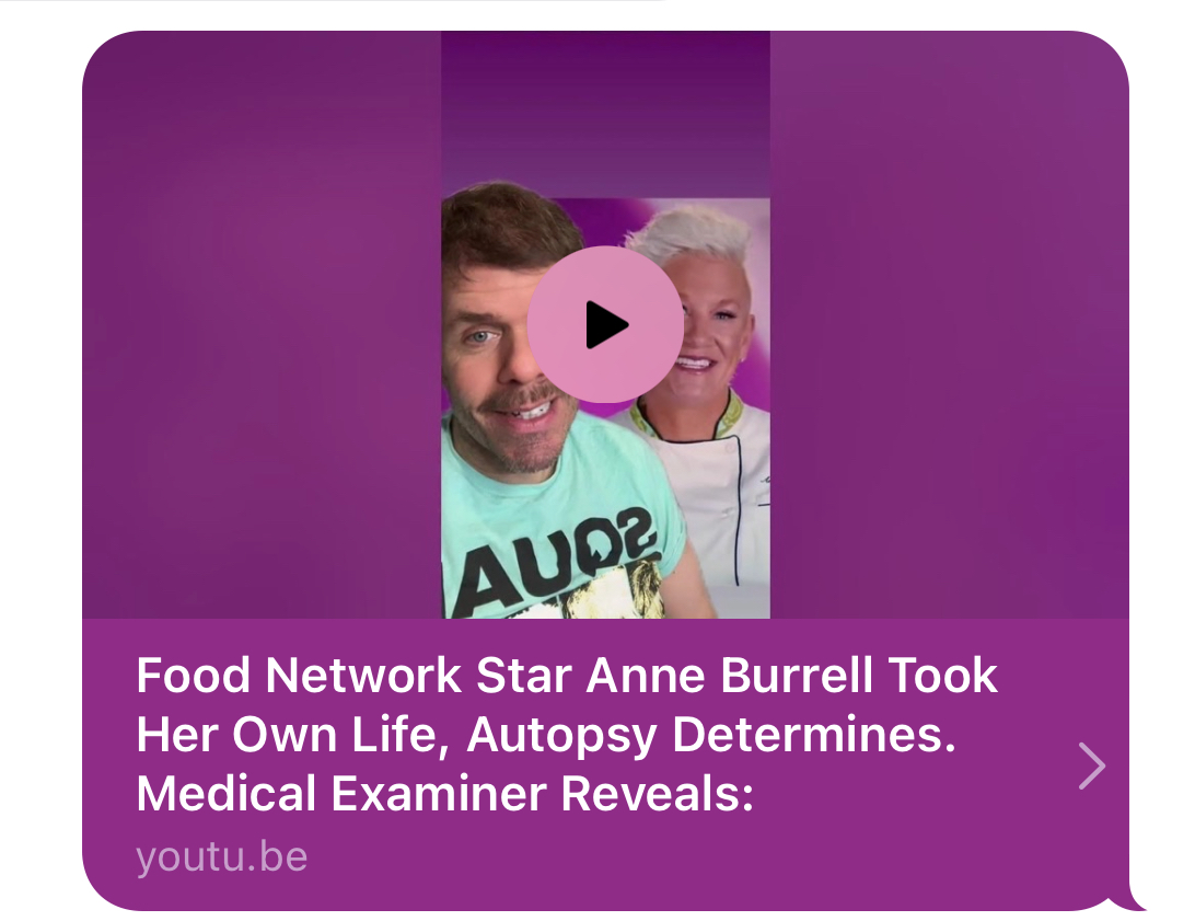 ThePerezHilton's tweet image. Food Network star #AnneBurrell took her own life, autopsy determines. Medical examiner reveals: youtu.be/rLt4i3LT6EA