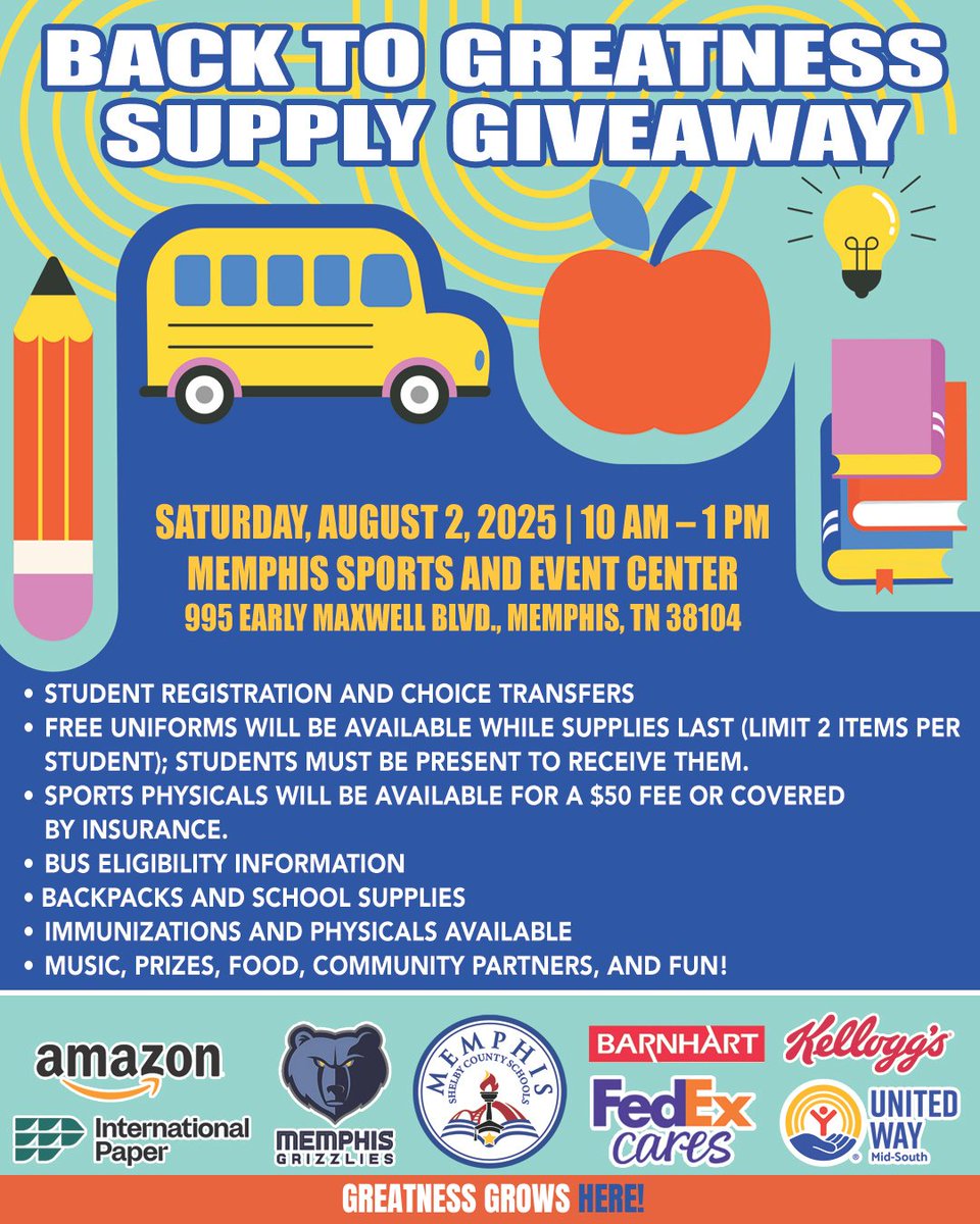 MSCSK12's tweet image. We&apos;re starting the school year on the right foot by kicking off with our &quot;Back to Greatness Supply Giveaway&quot; event.

Make plans to visit us so you can receive bus eligibility information, FREE immunizations and school supplies, and so much more! It&apos;ll be a day you won&apos;t want to…