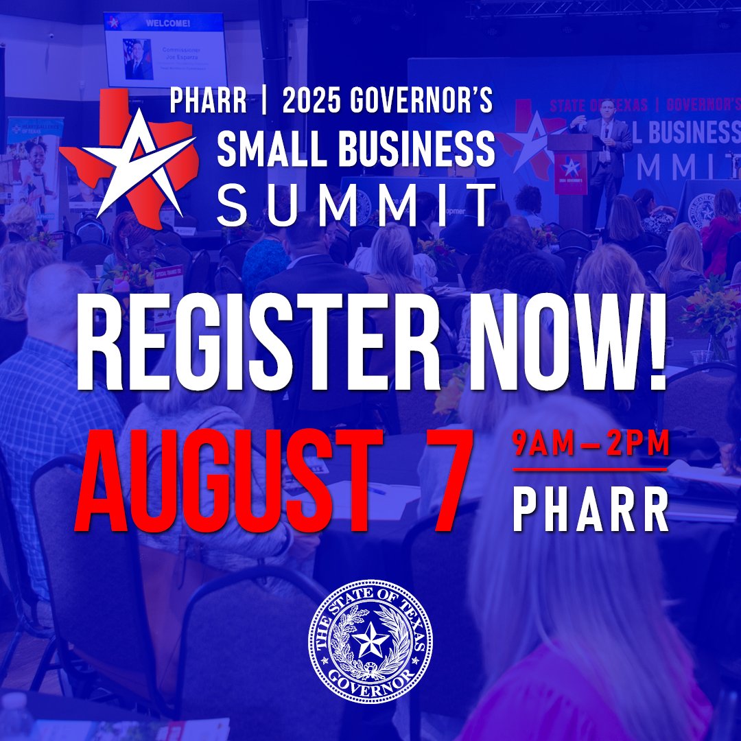 City of Pharr (@pharrtx) on Twitter photo 📢 The Governor’s Small Business Summit — Pharr is happening August 7 from 9 AM–2 PM at the Jose "Pepe" Salinas Rec Center!
🎯 Learn from experts, connect with resources, and grow your business.
gov.texas.gov/business/event…
#PharrTX #SmallBusinessSummit #TexasBusiness 📢 The Governor’s Small Business Summit — Pharr is happening August 7 from 9 AM–2 PM at the Jose "Pepe" Salinas Rec Center!
🎯 Learn from experts, connect with resources, and grow your business.
gov.texas.gov/business/event…
#PharrTX #SmallBusinessSummit #TexasBusiness