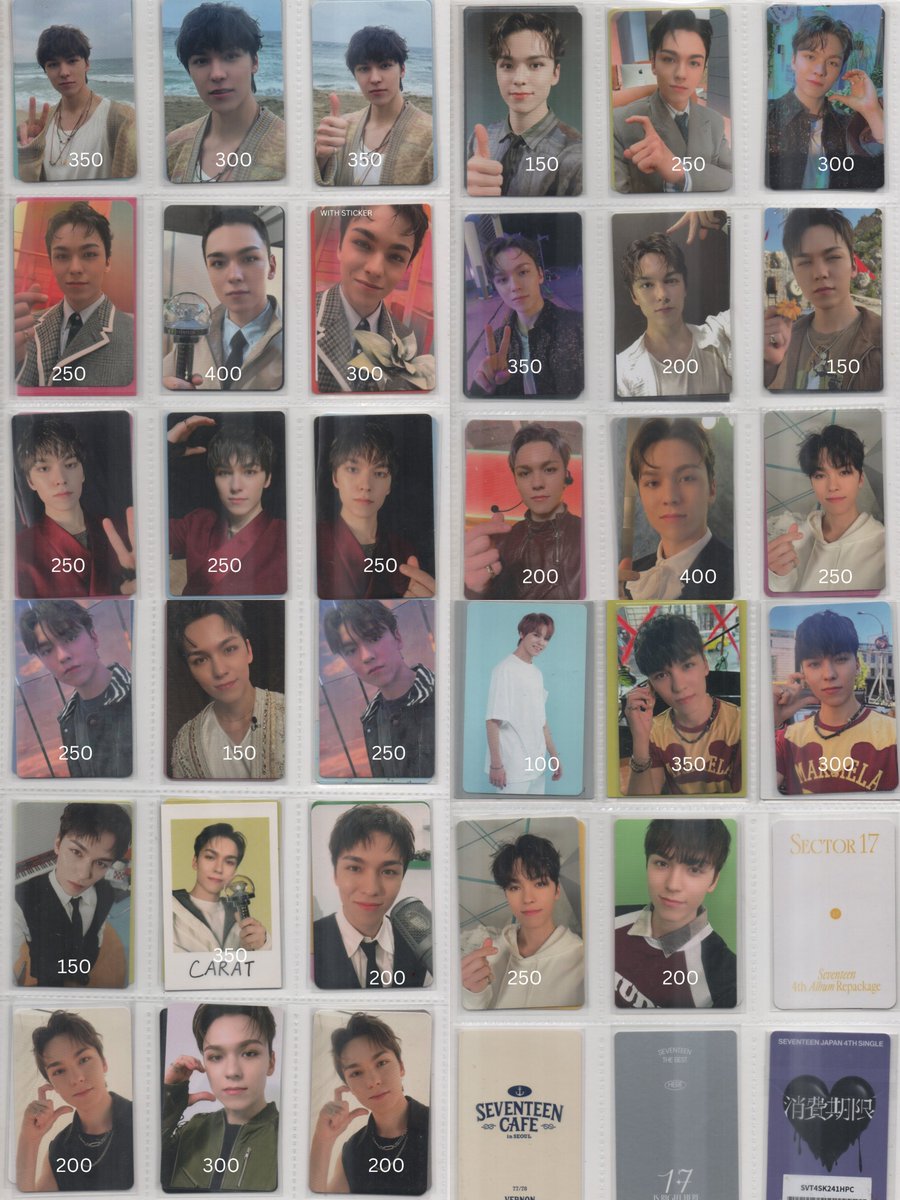 jjyuons's tweet photo. wts lfb ph

svt quitting sale — vernon set (68 pcs)
– tingi / prices on pic
– can also sell as set for 18,000 php (total set price 19,220)
– all onhand and mint condition
– dop 1 week if tingi / 1 month if set (both with nrdp)
– free sf for set taker

dm/reply to claim! https://t.co/MM21VVRg6z